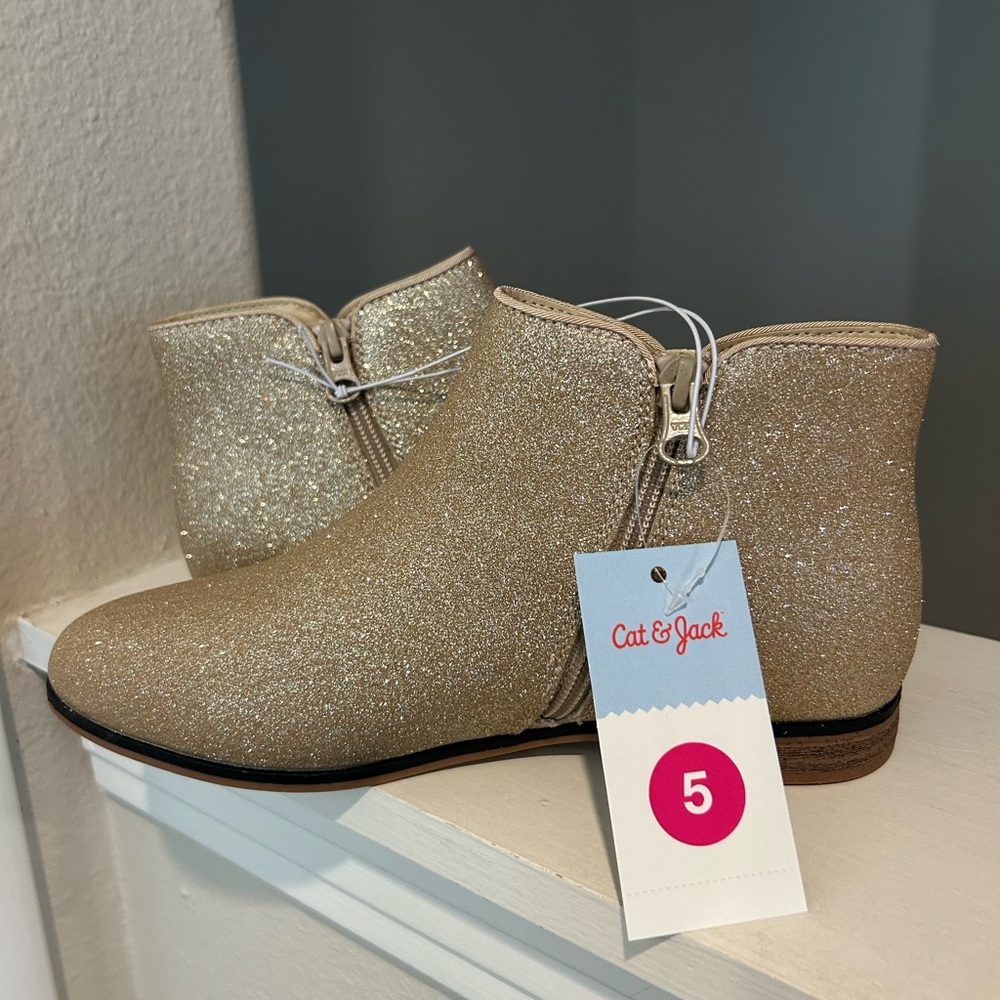 Cat & Jack Gold Bree Glitter Ankle Boots Big Girl Youth size 5Y - Picture 3 of 11